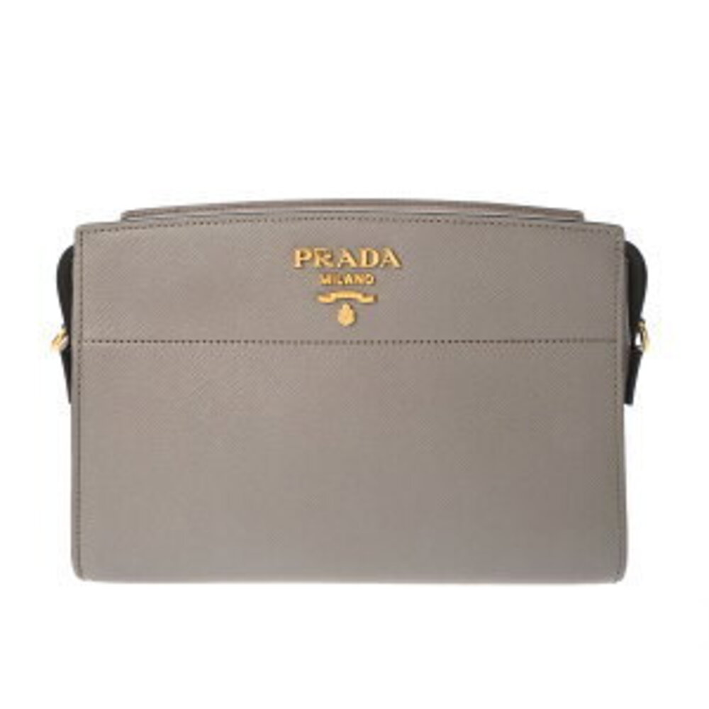 Prada Greige Gray Saffiano Leather Soft Calfskin Shoulder Bag